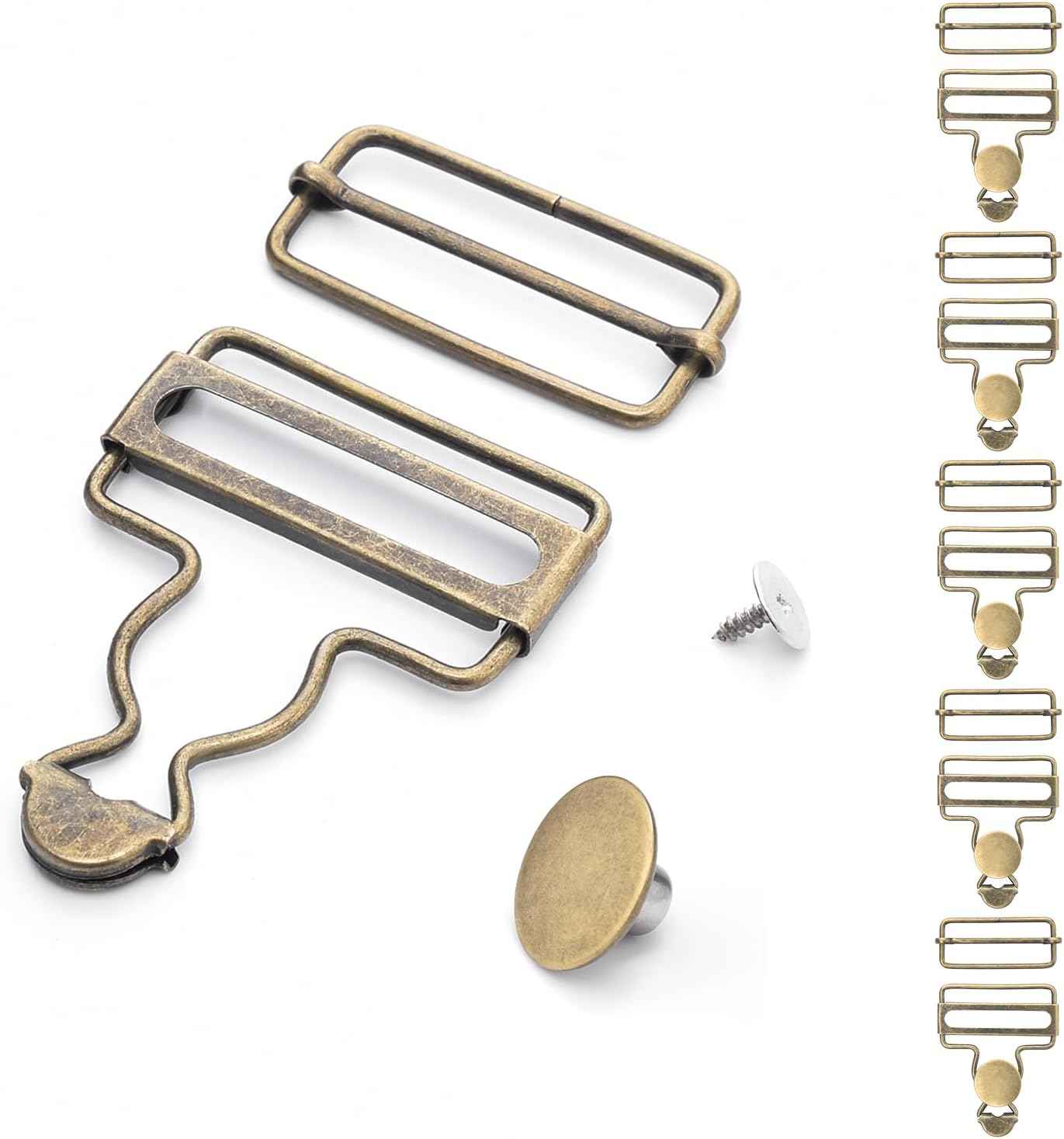 Bronze metal suspender buckles with two bar buckles and round end clip