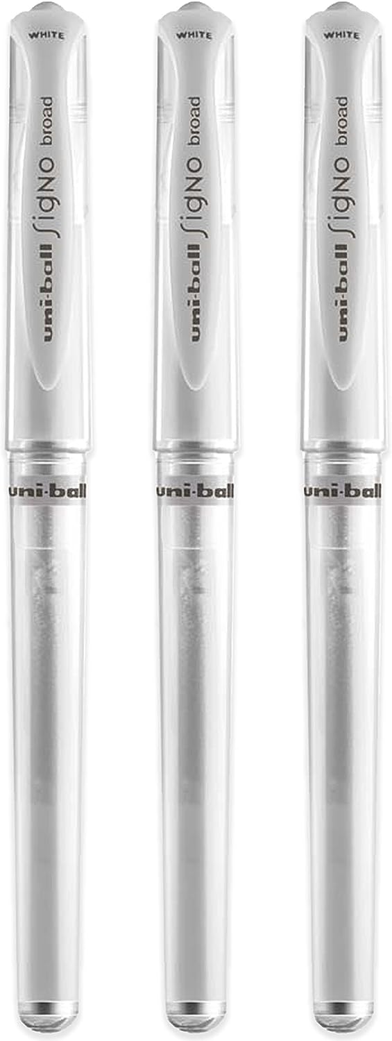 Uni-Ball UM 153 Signo Broad Point Gel Pen White 3 Pack