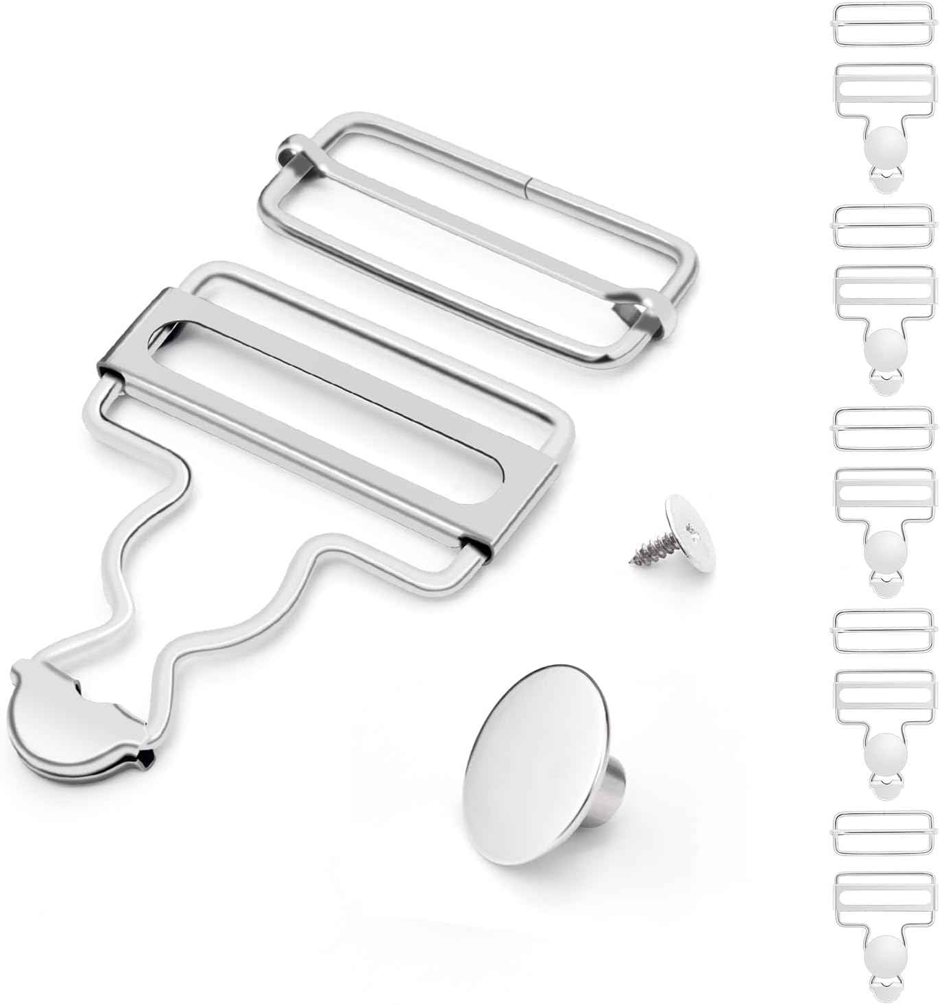 Silver metal suspender buckles with two bar buckles and round end clip