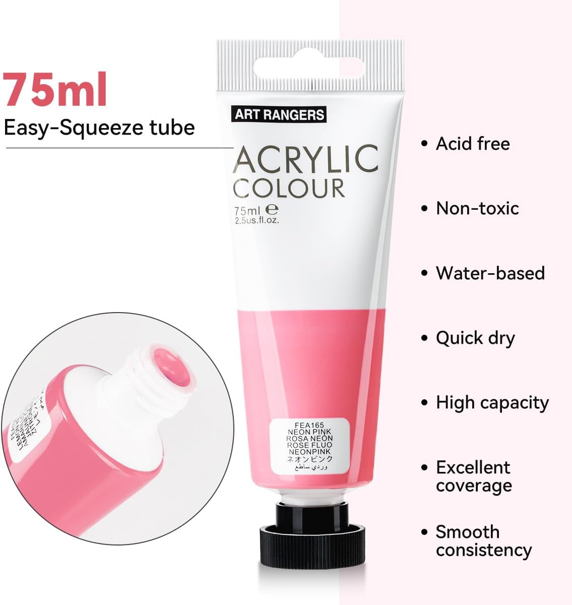 6 Acrylic Paint Art Supplies Set,75 ml Tubes,Fluorescent Color