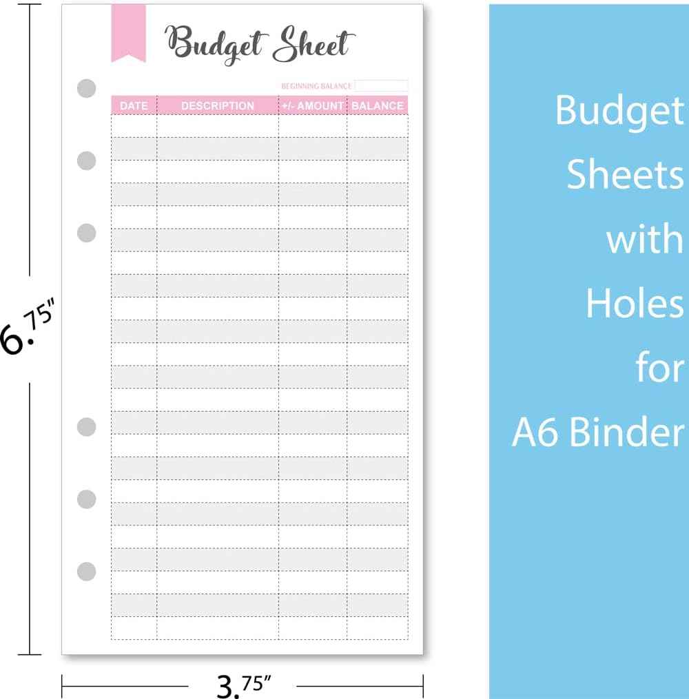 60 Expense Tracker 6-Hole Punched Budget Sheets for A6 Budget Binder