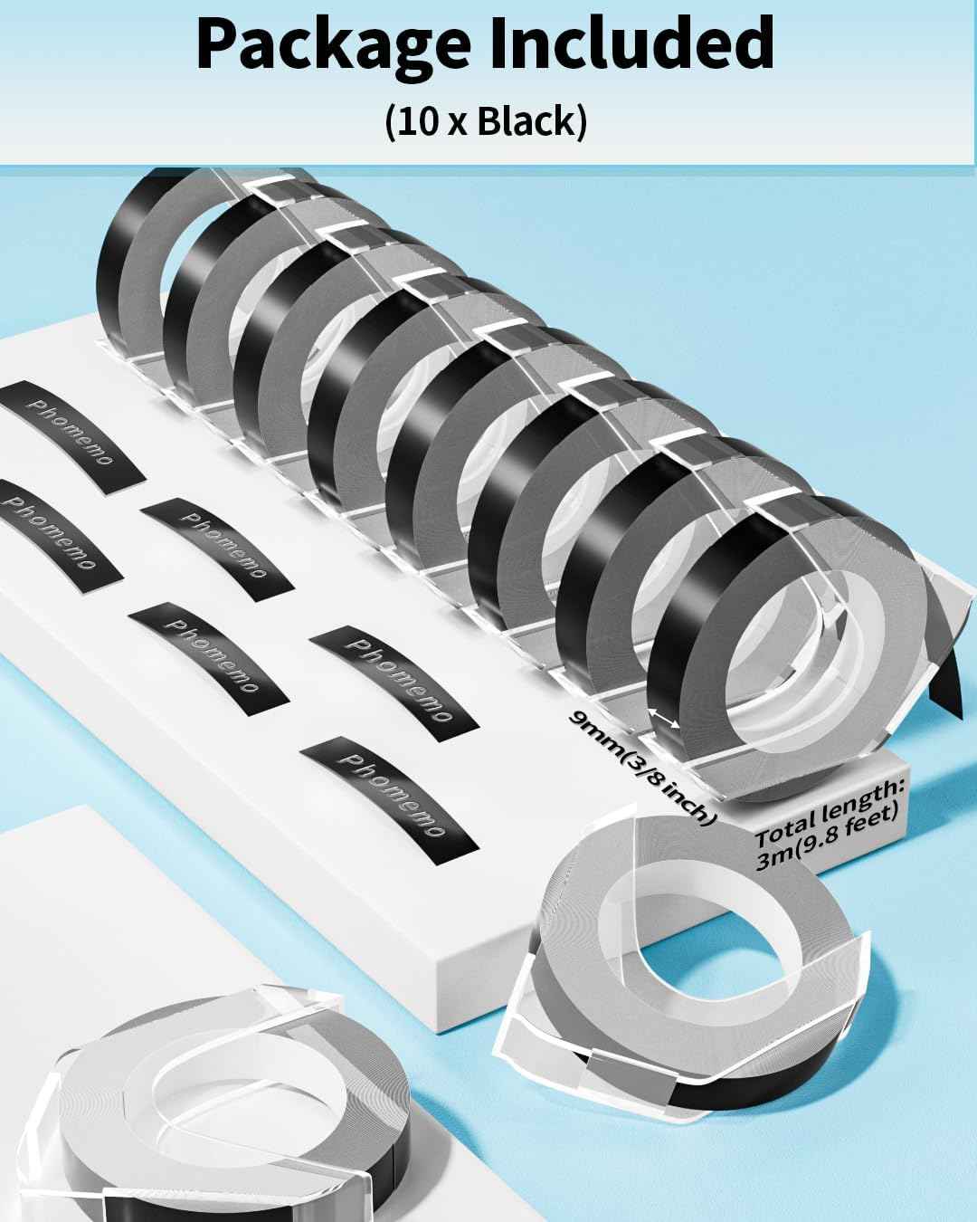 Phomemo 3D Plastic 9mm Embossing Tapes for Dymo Embossing Label Maker
