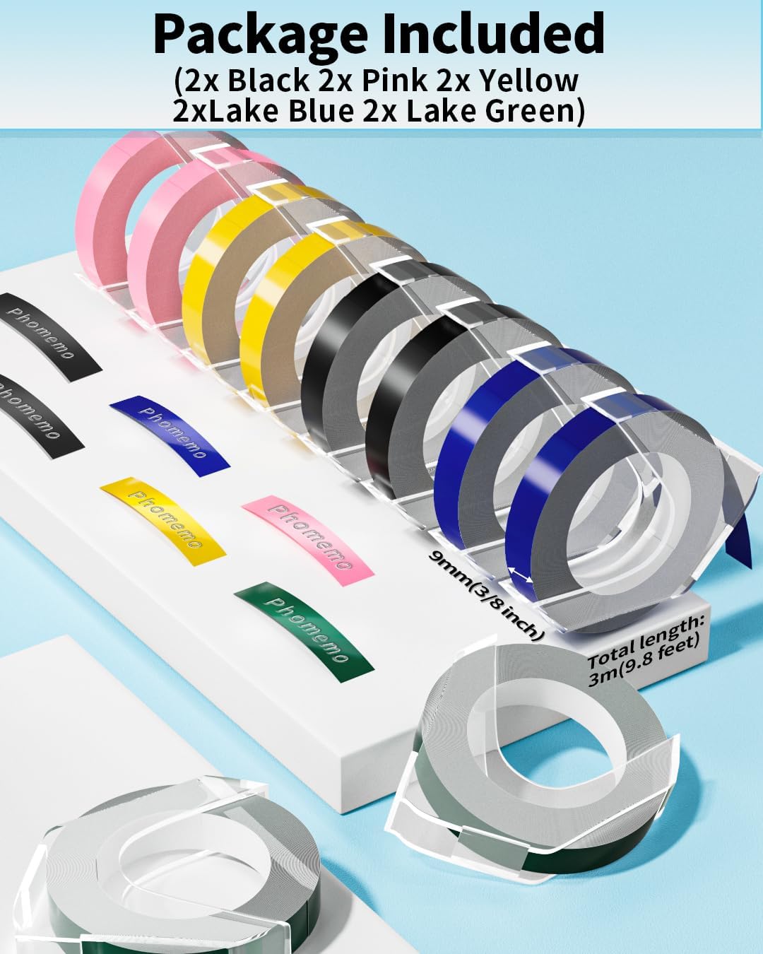 Phomemo Plastic 9mm Embossing Tapes for Dymo Label Maker Pink