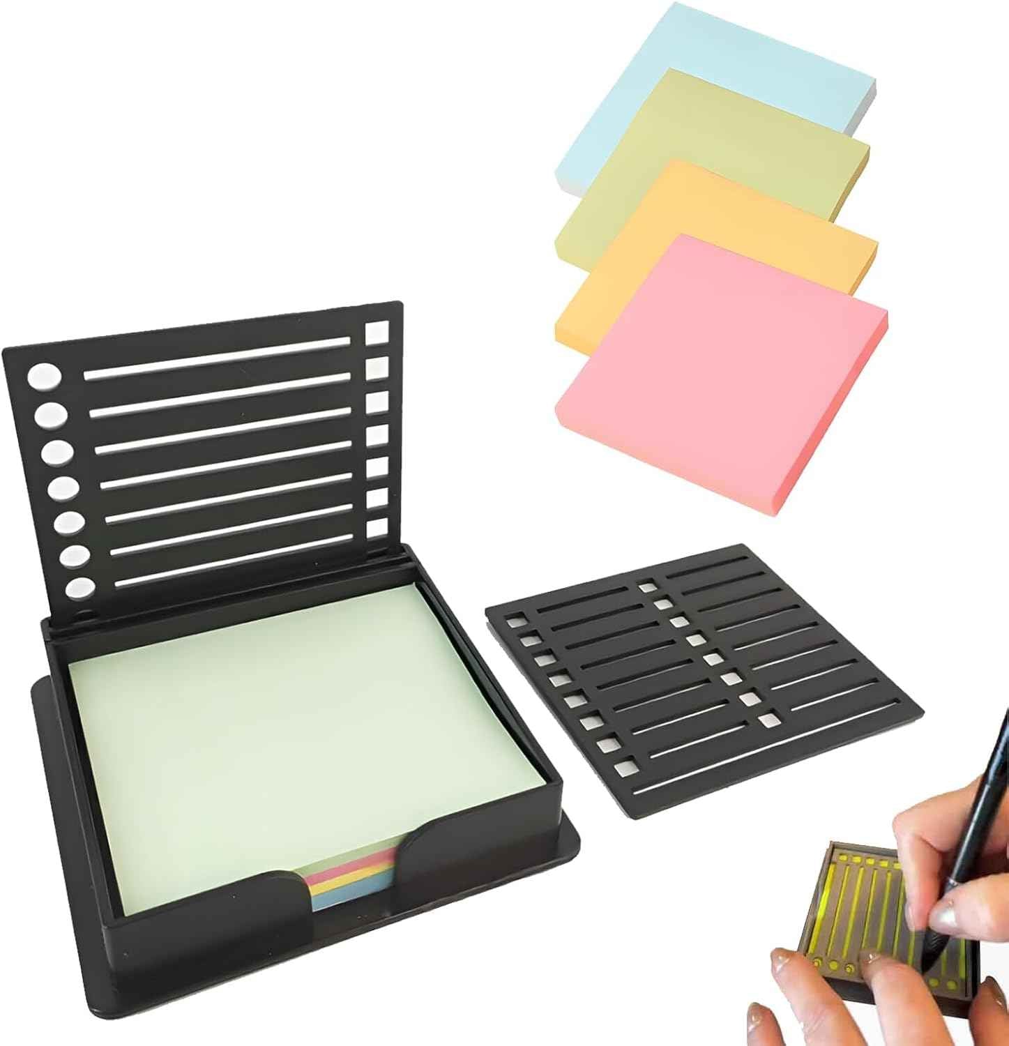 Sticky Note Holder with Stencil 3x3 with 4 Color Sticky Notes