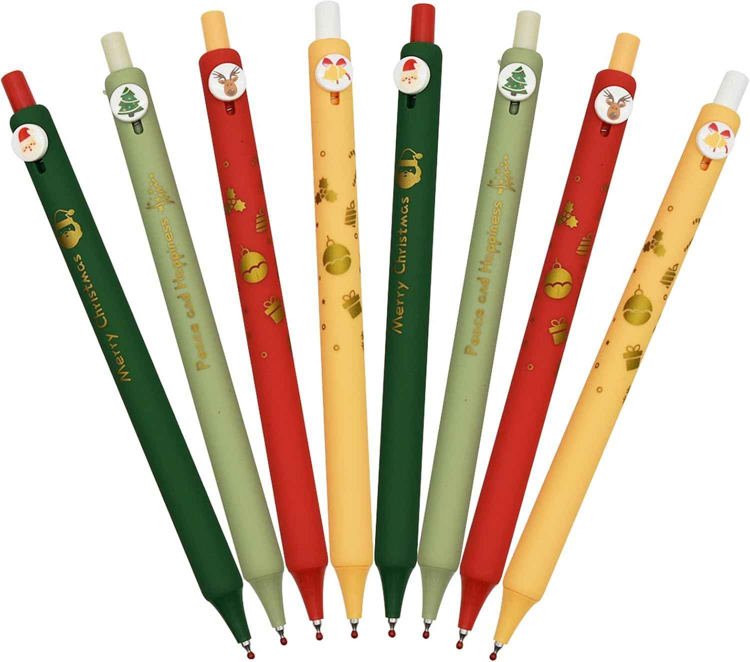8Pcs Christmas Button Pens Retractable Xmas Print Gel Pens