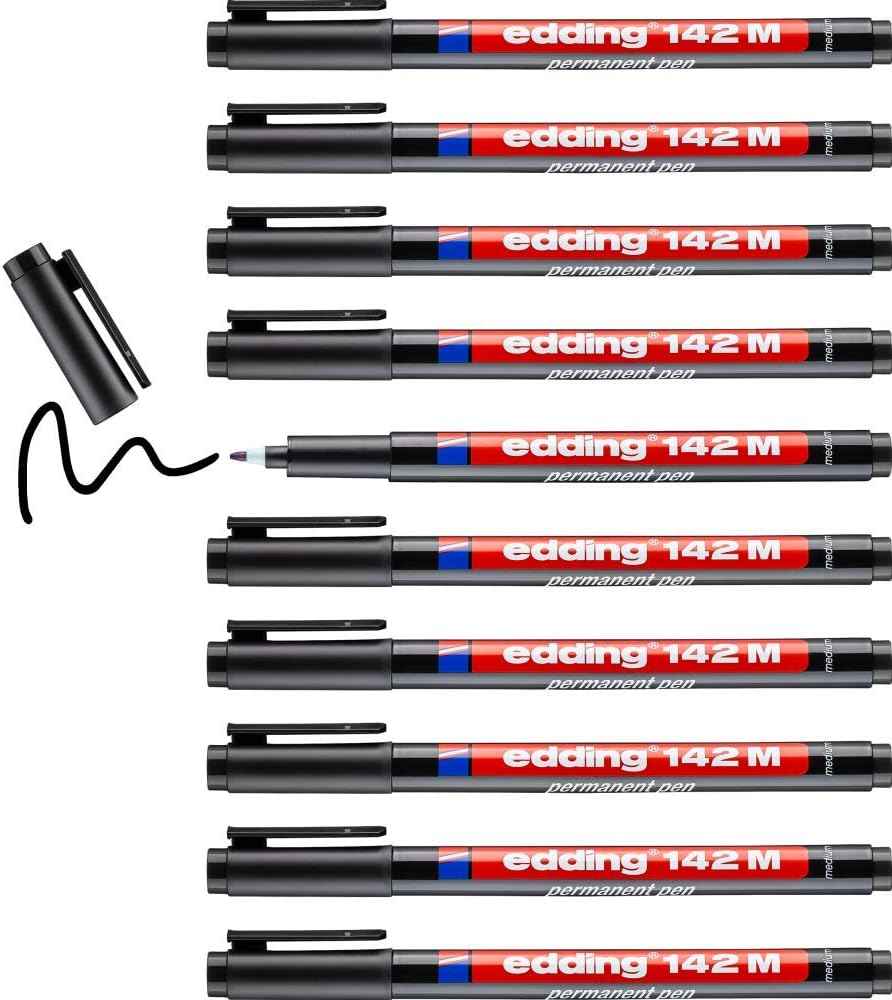 edding 142 M Permanente Marker Pen Black/Red/Blue Ink 10 Pack