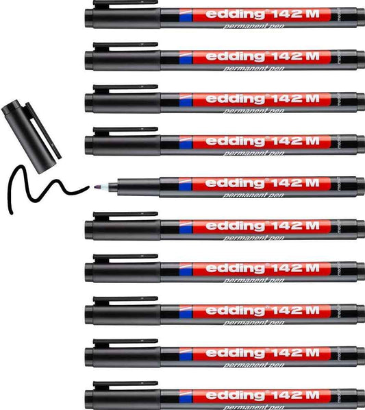 edding 142 M Permanente Marker Pen Black/Red/Blue Ink 10 Pack