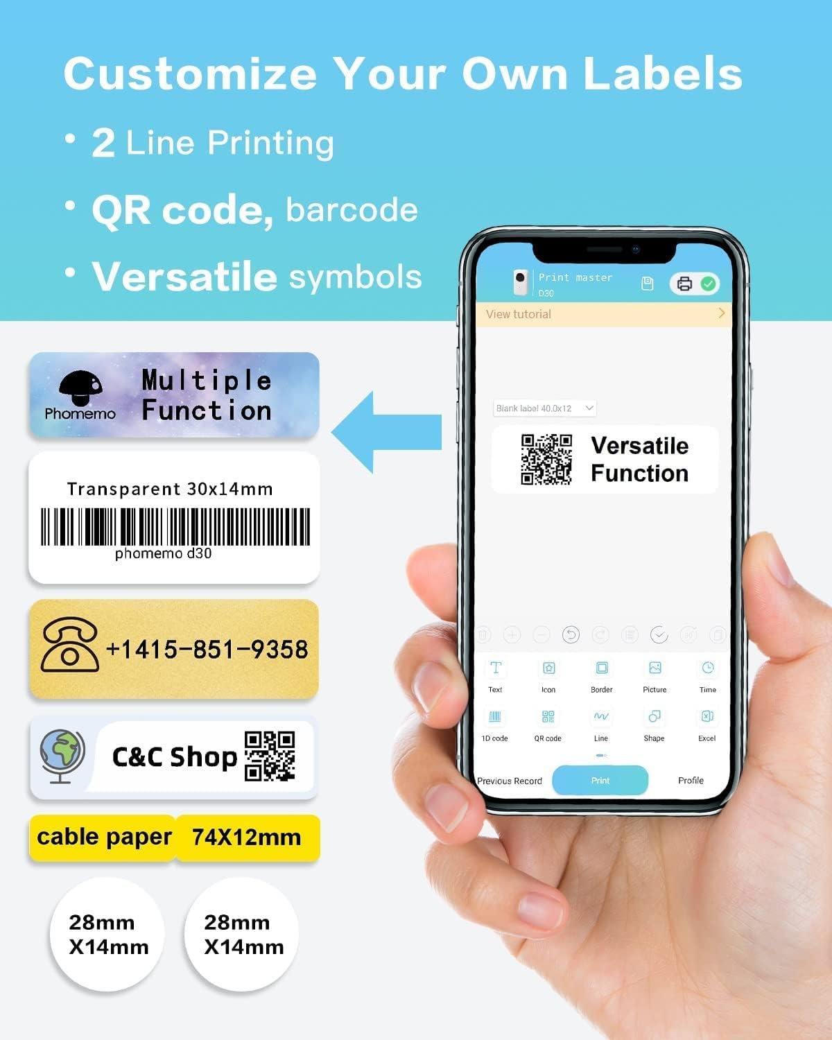 Phomemo D30 1/2 Inch Sticker Label Maker Machine Printer