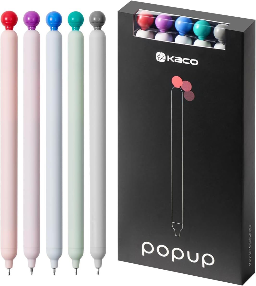 Długopisy żelowe Kaco POPUP 5 sztuk 0.5mm czarny atrament