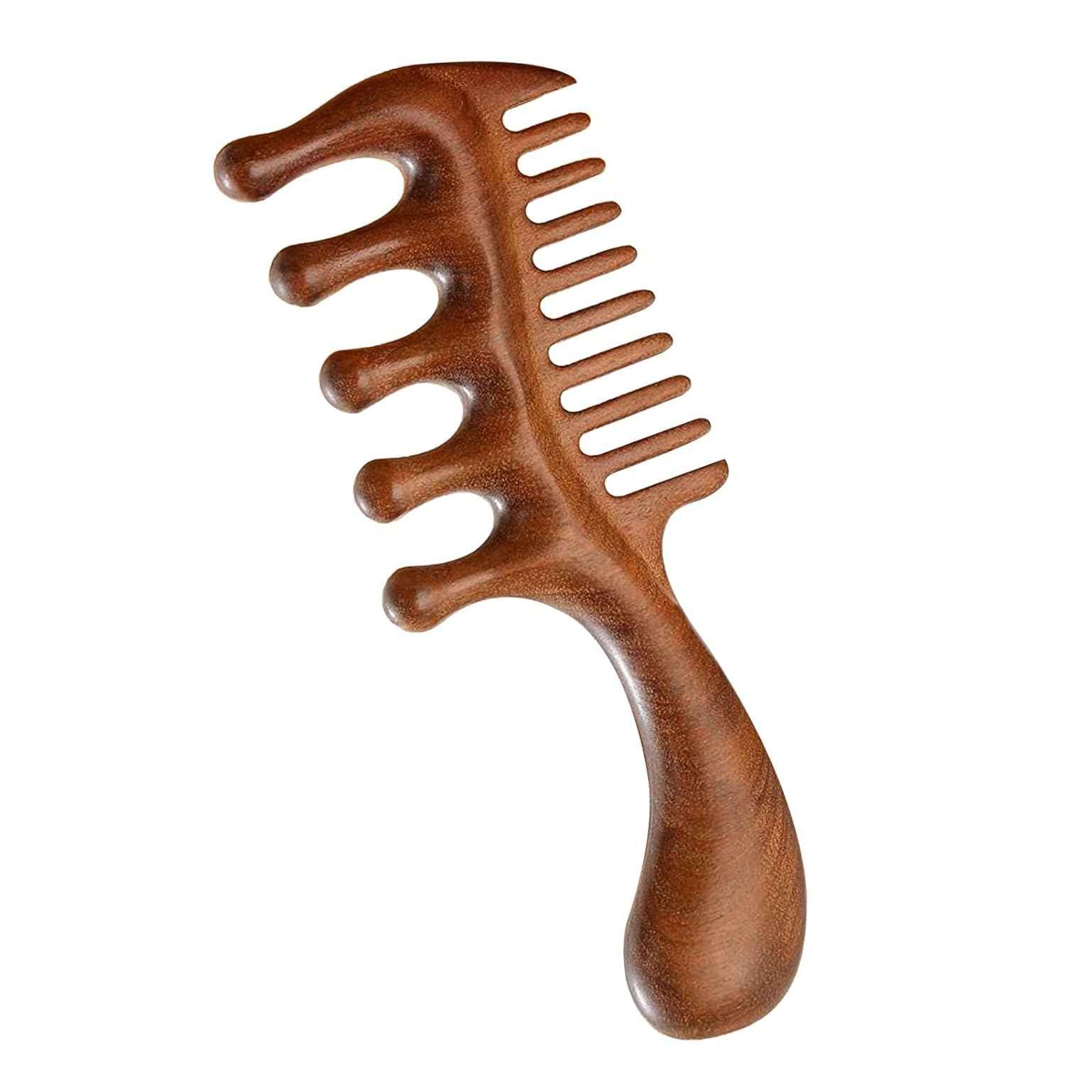 Wide Tooth Wooden Hair Comb Natural Sandalwood Scalp Massager