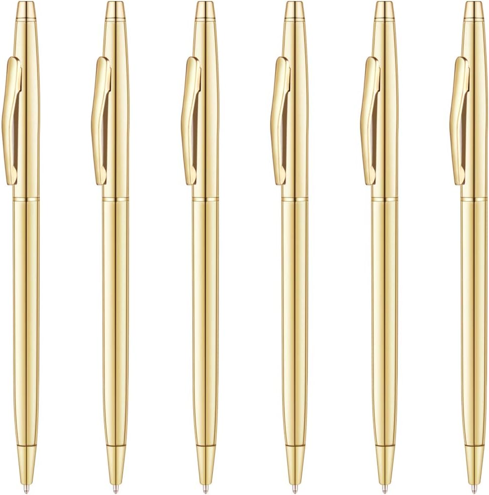6 Pack Slim Gold Ballpoint Pens Black Ink 1mm - TTpen