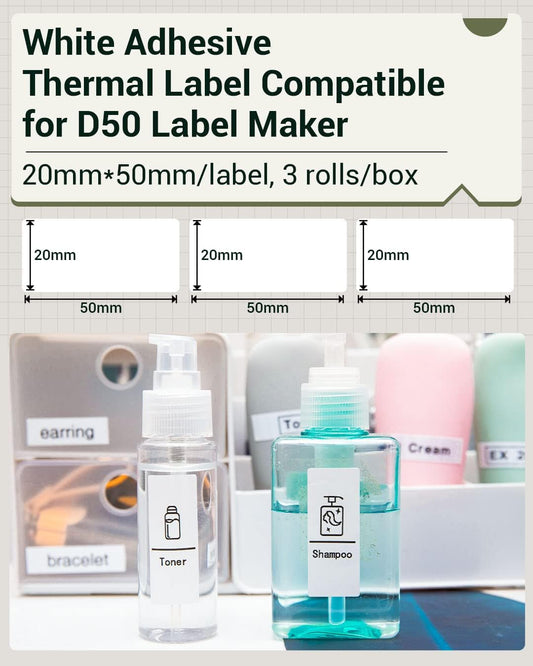 Phomemo D50 Vit självhäftande termisk etikett, 20 mm X 50 mm