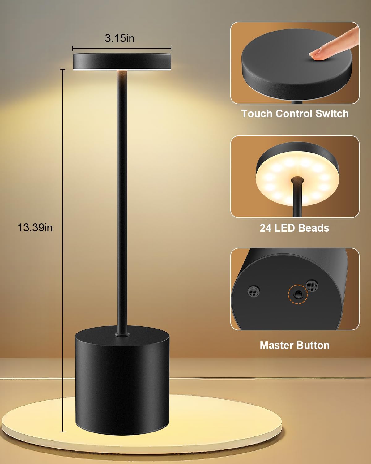 Cordless Portable LED Desk Table Lamp Rechargeable 2 Pack