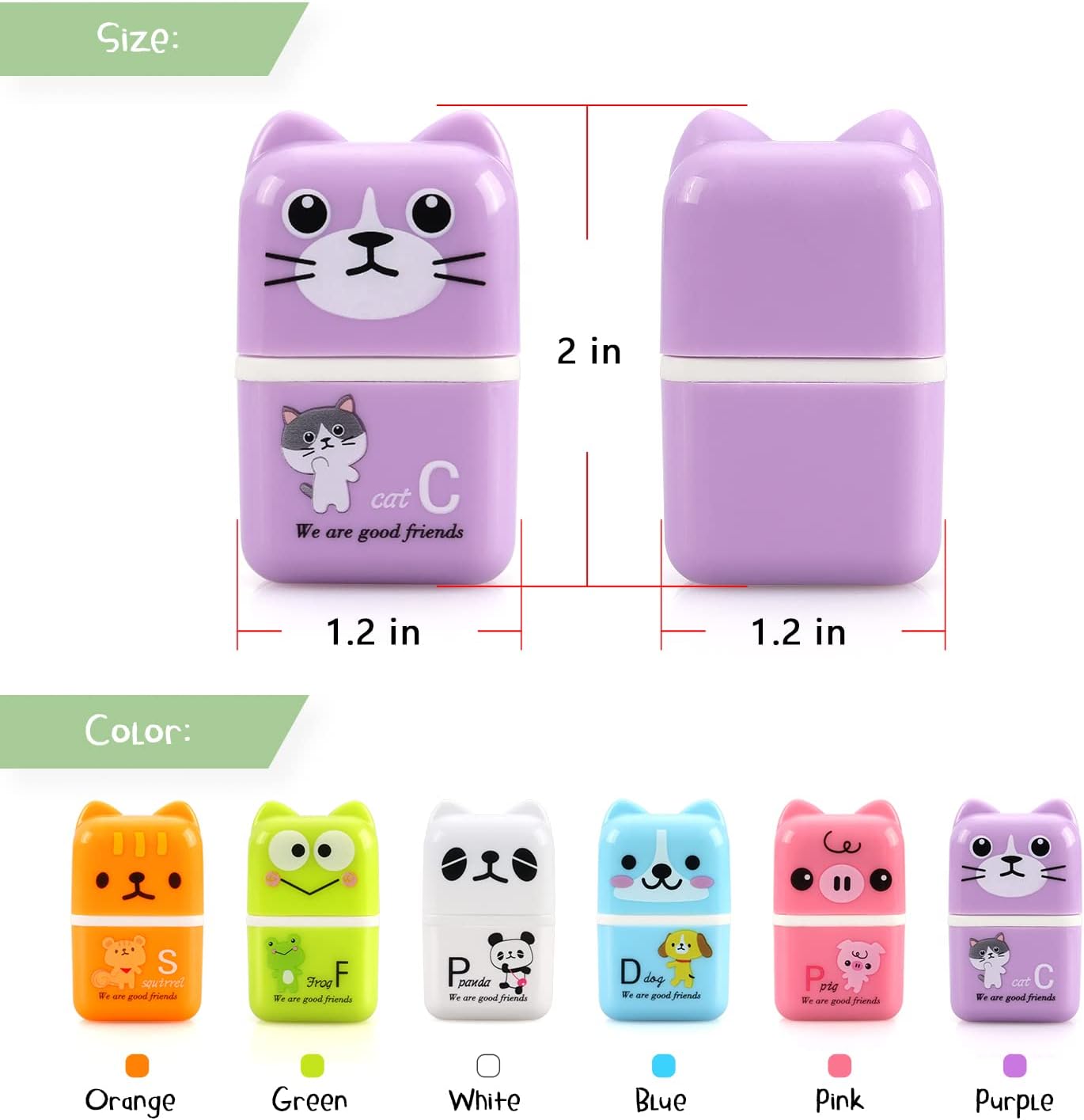 6 Pack Cute Erasers with Cover and Roller for Kids