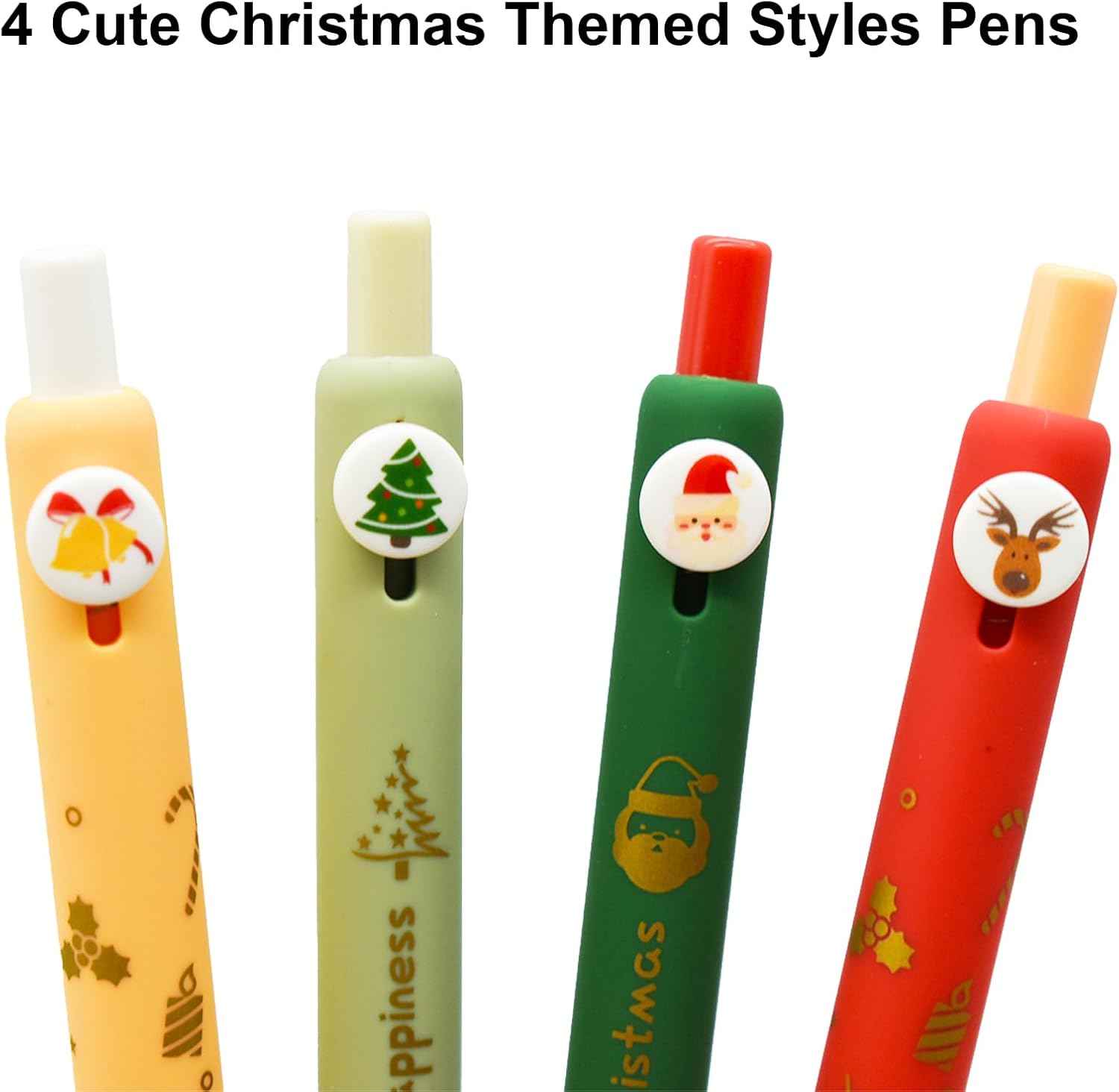 8Pcs Christmas Button Pens Retractable Xmas Print Gel Pens