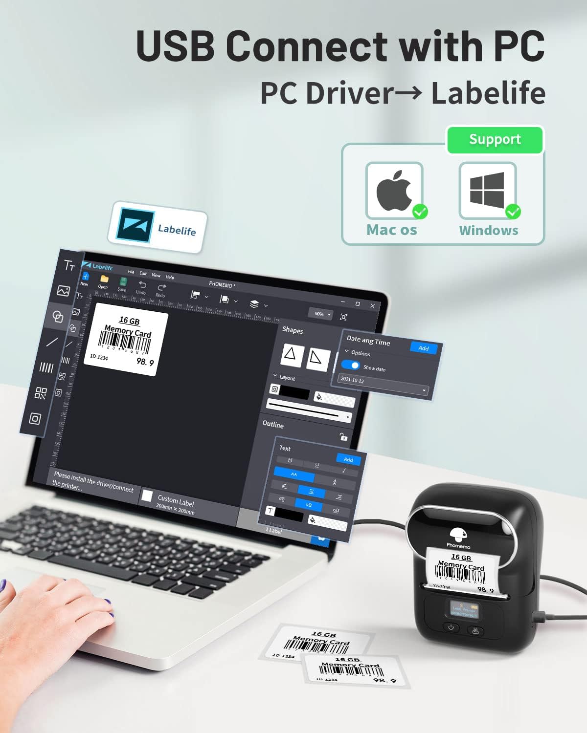 Phomemo M110 Label Maker Thermal Printer with 3 Roll Paper