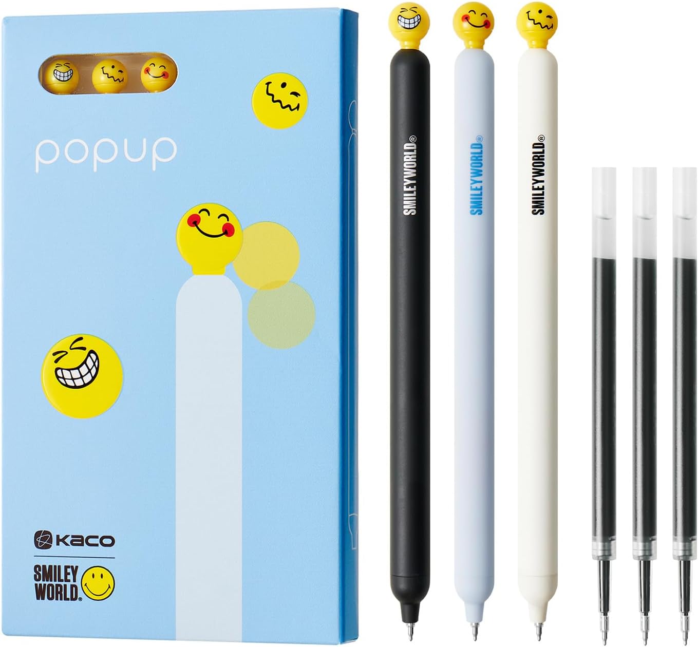Kaco POPUP Gel Pens 3 Pieces with Extra 3 Refills