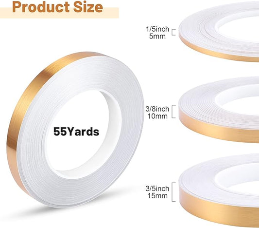 3 Rolls Self Adhesive Metalized Polyester Film Tape Gold