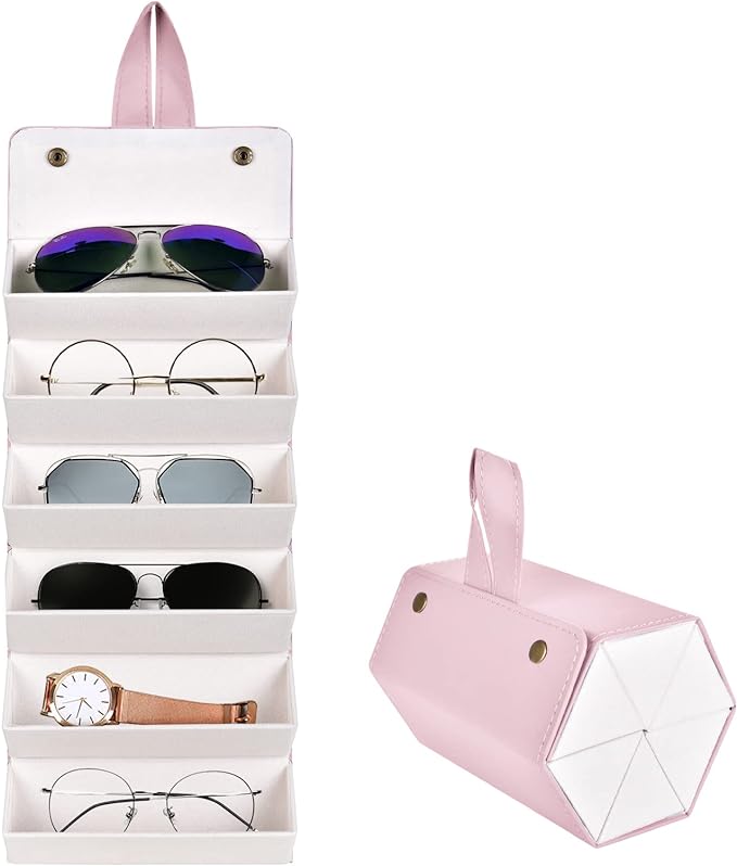 PU Leather Foldable Sunglasses Organizer Box Eyeglass Holder