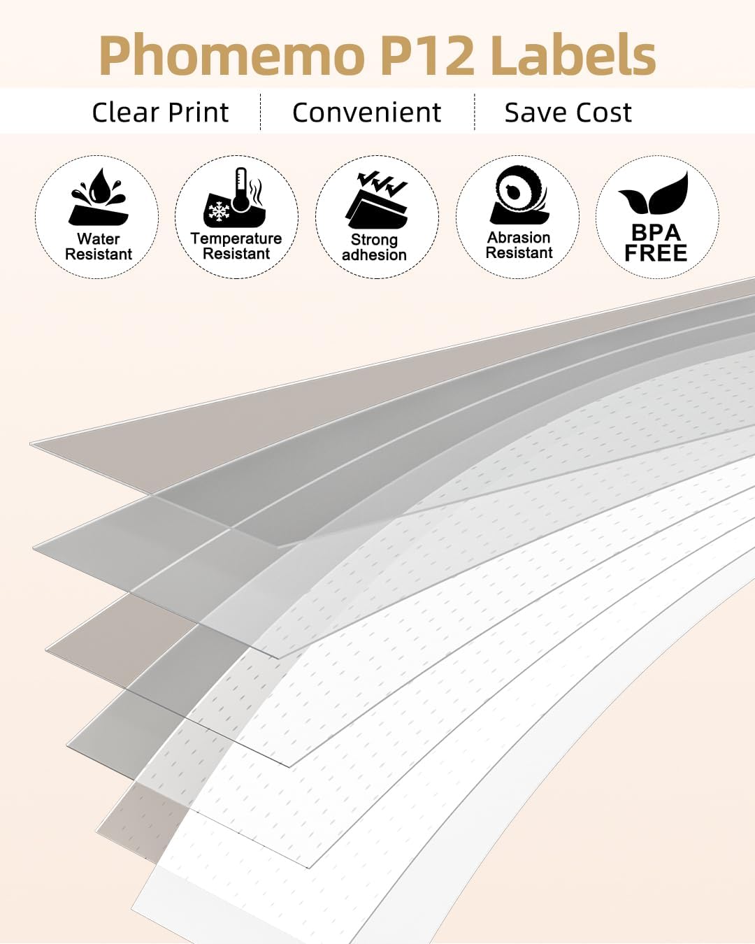 Label Tape (12mm X 4m),Black on White,for DYMO Letra Tag Phomemo P12