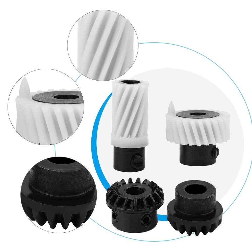 Hook drive shafts and gears, 4 pcs: white and black parts with close-up circles on teeth