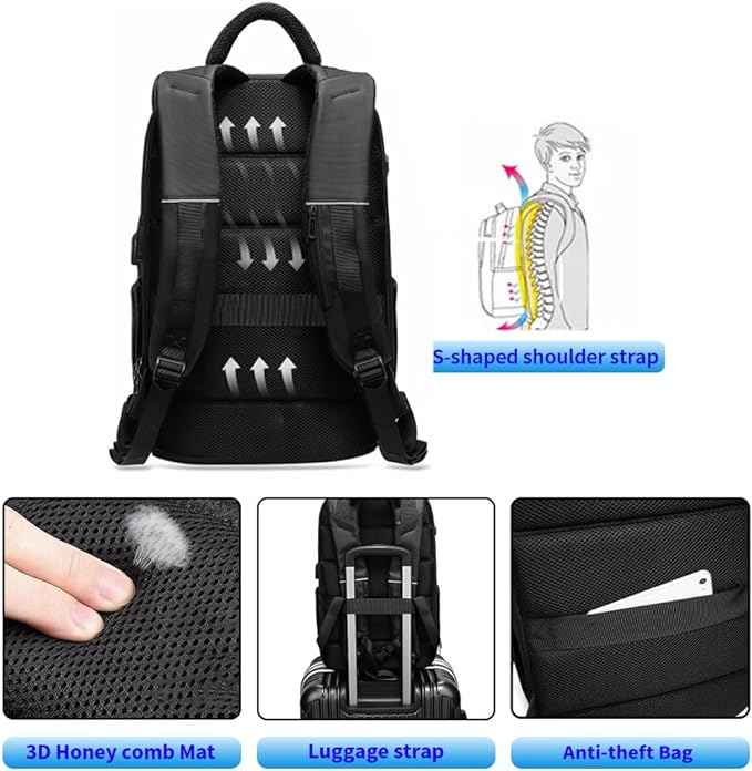 Zaino Da Viaggio Per Laptop Iplusmile Con Porta USB E Lucchetto - Grigio Scuro, Spazioso, Ideale Per Lavoro E Scuola