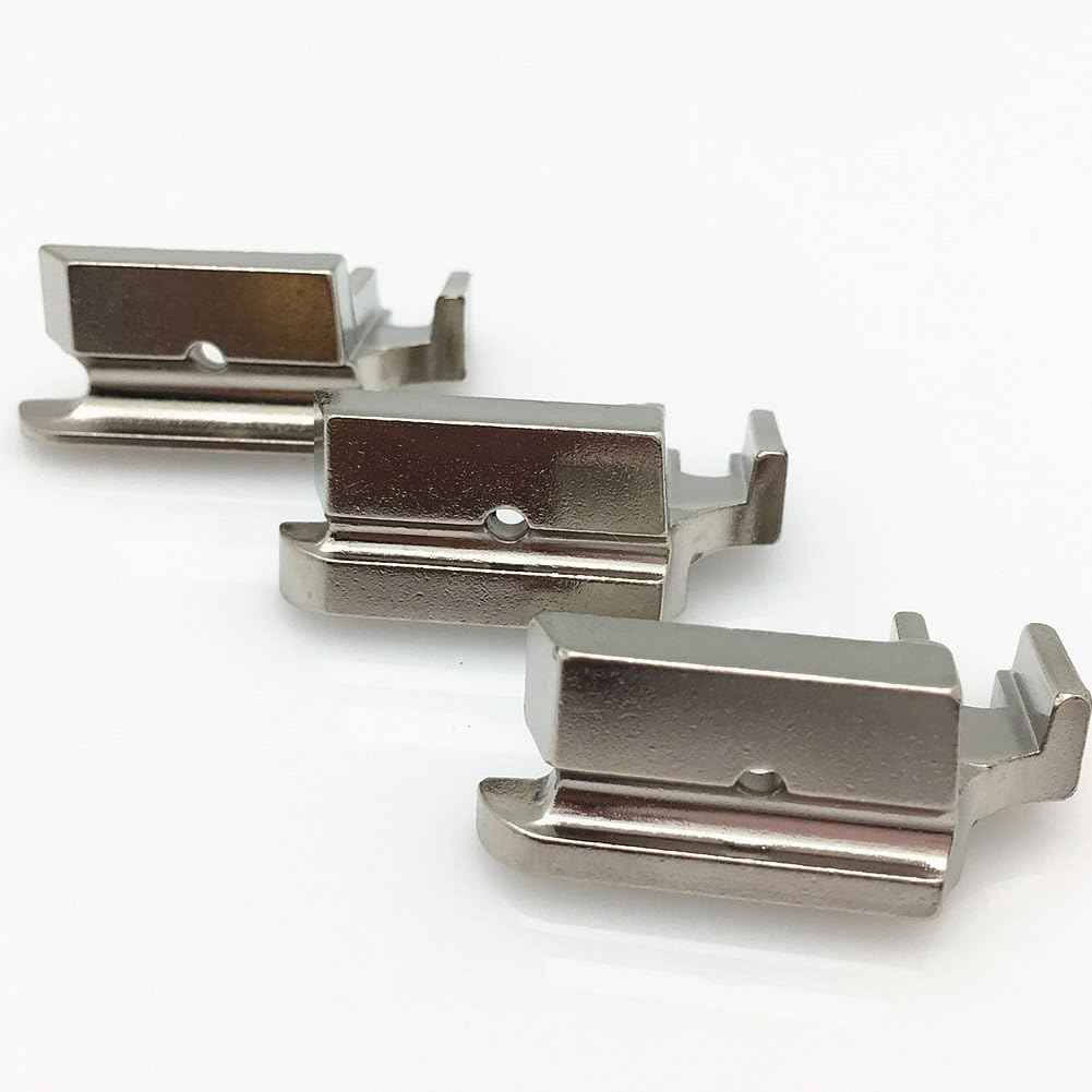 Large piping/welting sewing feet close-up, metal base rails and side guides