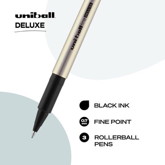Uniball Deluxe Rollerball Pen, 0,7 MM Fine Point, 3-pack