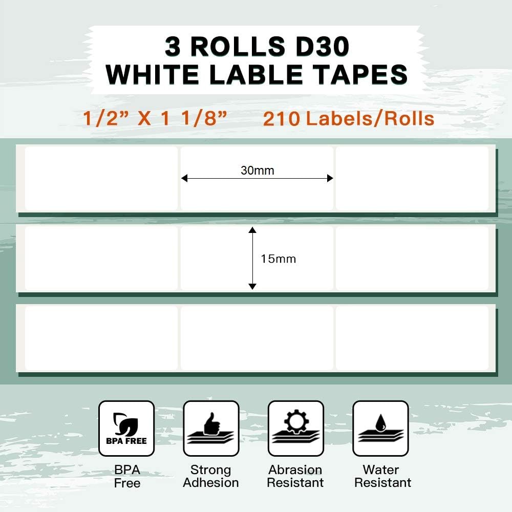 Phomemo D30 Adhesive White Label Paper (15mm X 30mm)
