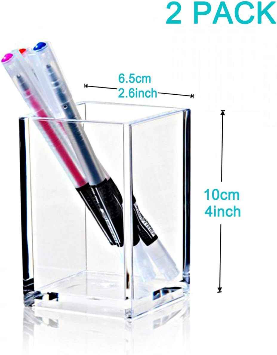 2 Pack Clear Acrylic Pencil Pen Holder Desktop Stationery Organizer