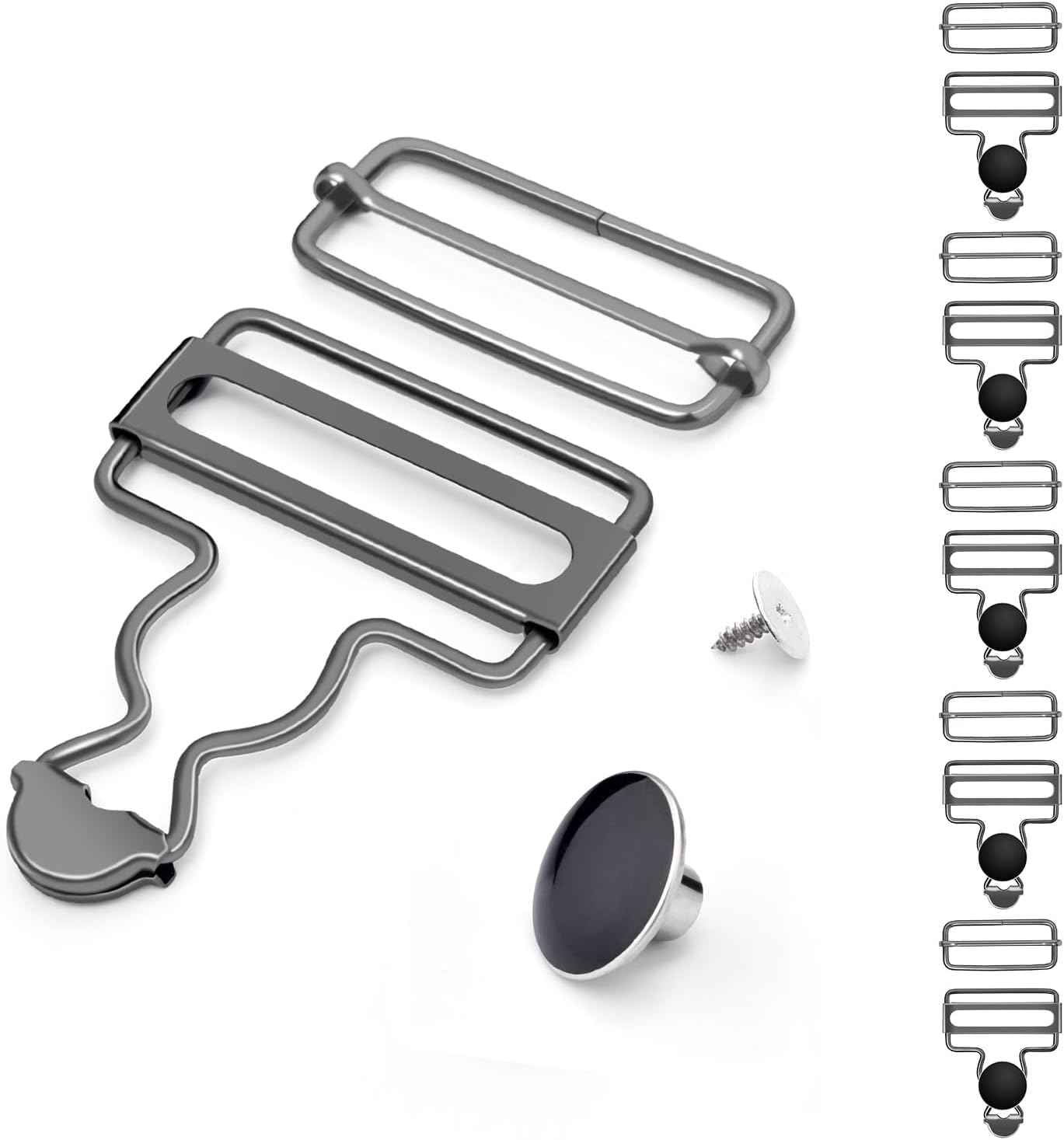 Gunmetal metal suspender buckles with two bar buckles and round end clip