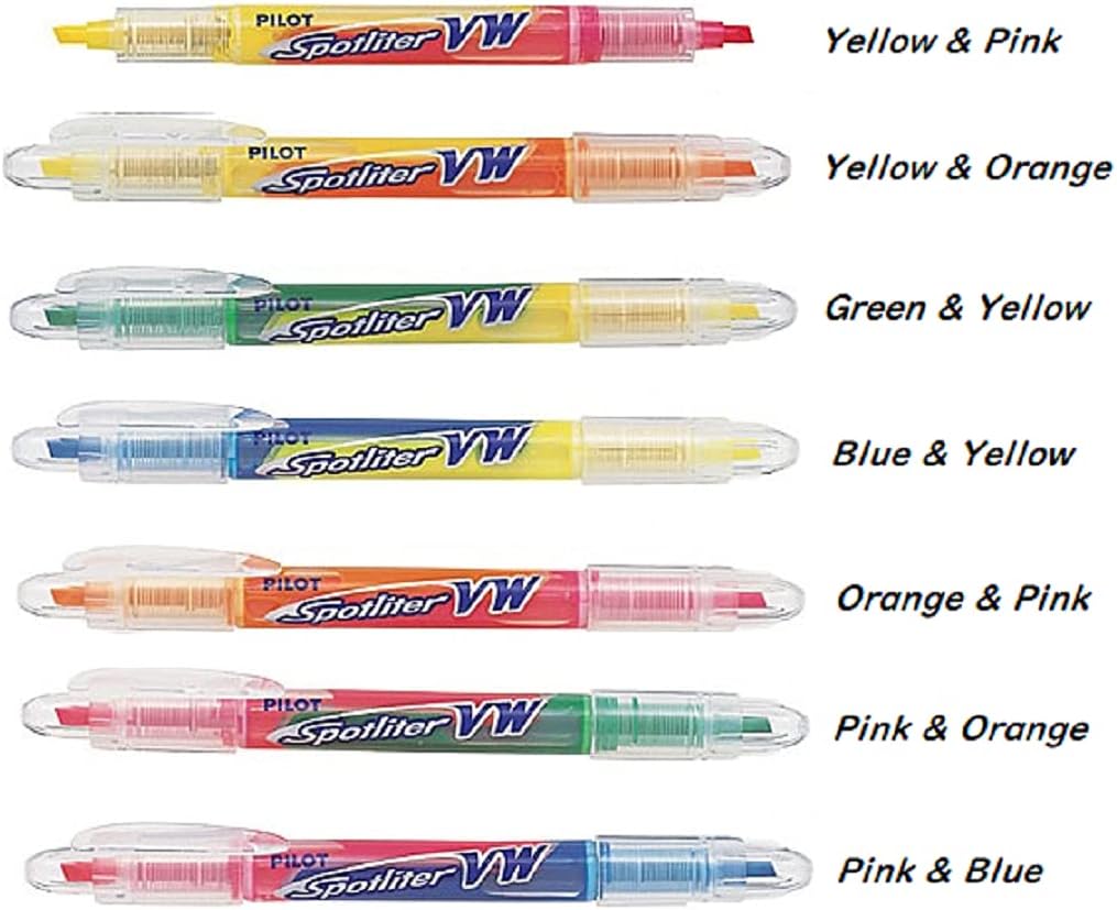 Pilot Spotliter VW Dual Tip Highlighter Pens 14 Colors 7 Packs