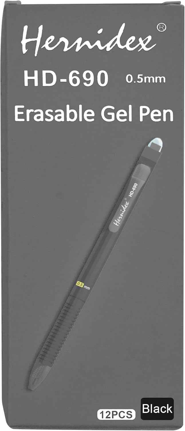 HERNIDEX Erasable Gel Pen,0.5mm Black, Blue, Red Ink 12 Pack