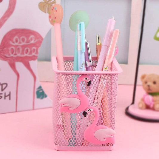 2-pack metall söt penna pennhållare fyrkantig rosa flamingo