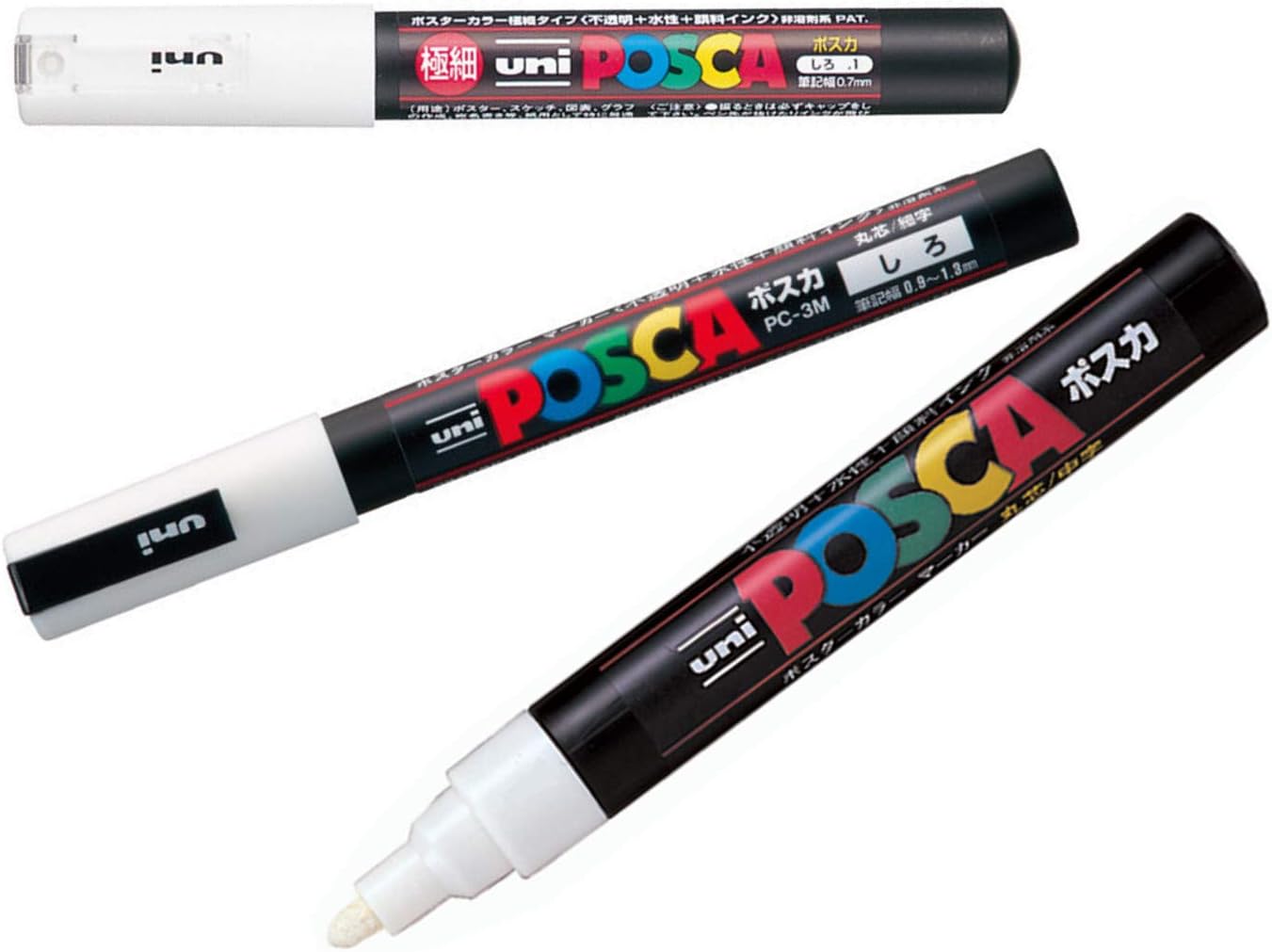 UNI POSCA Acrylic Paint Marker White 3 Pack 1M 3M 5M