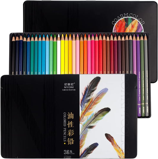 NYONI Professional 36 Colored Drawing Pencils Tin Box