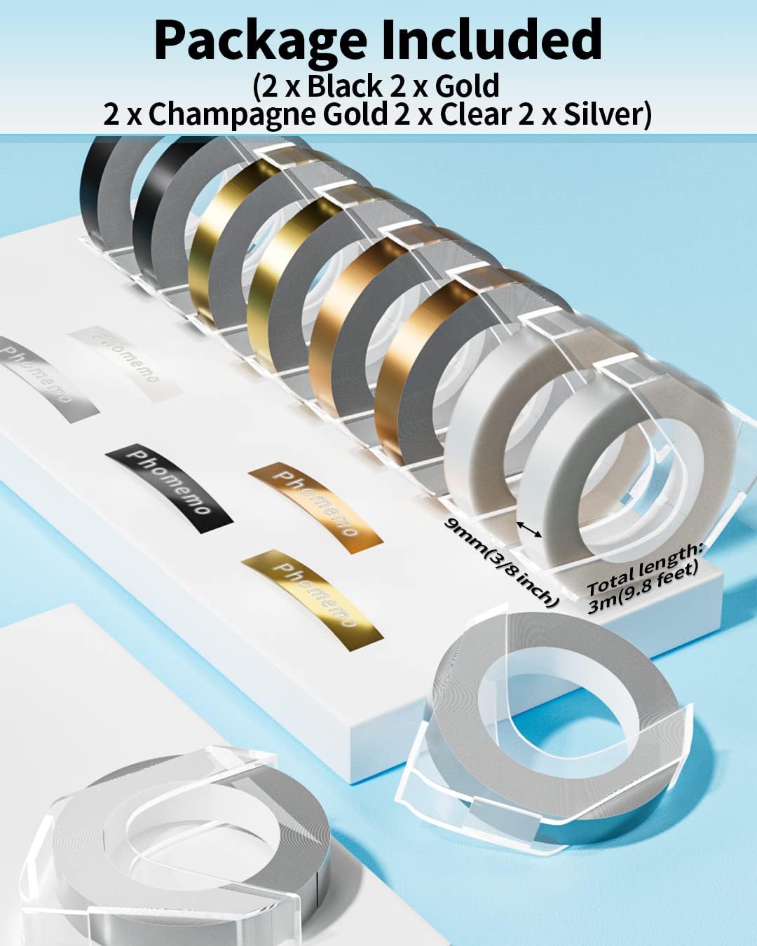 Phomemo Plastic 9mm Embossing Tapes for Dymo Label Maker Gold