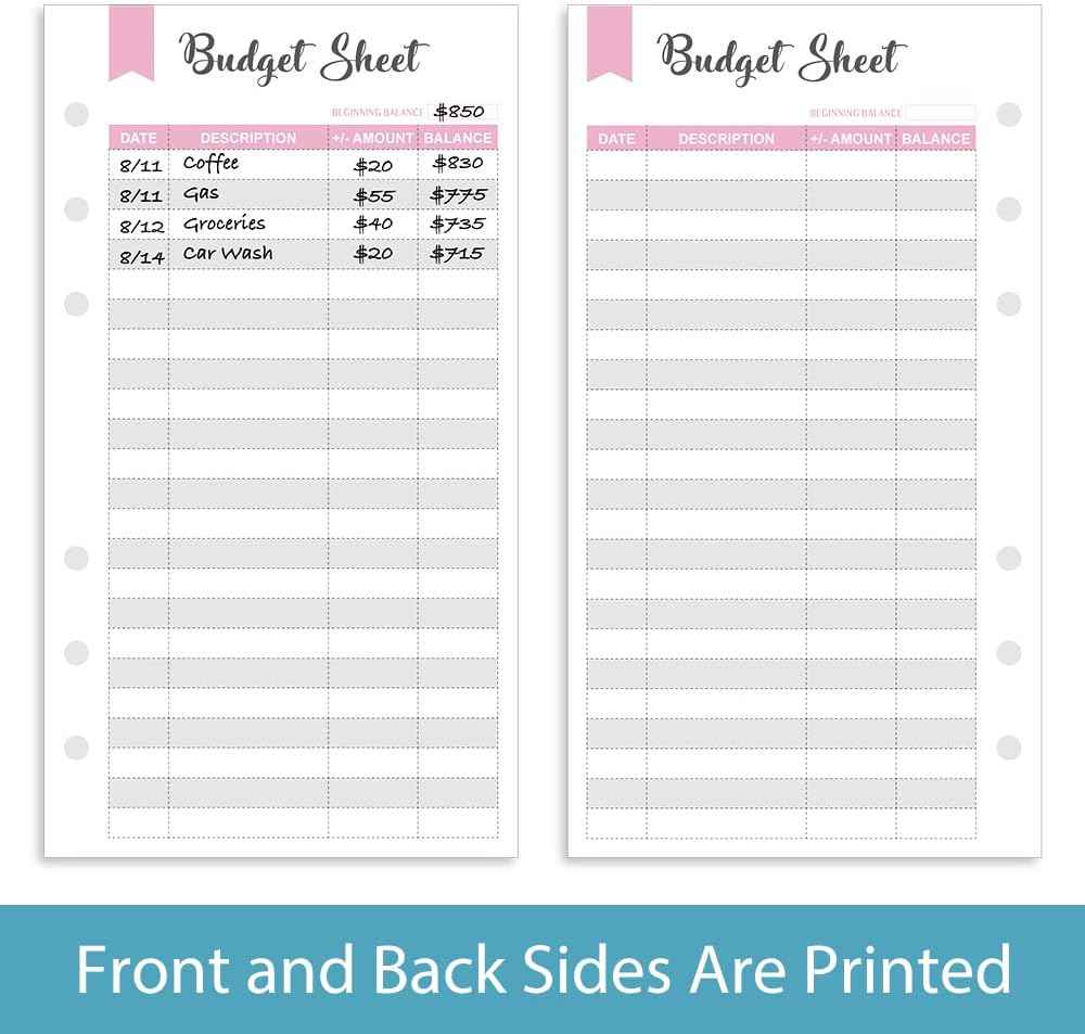 60 Expense Tracker 6-Hole Punched Budget Sheets for A6 Budget Binder