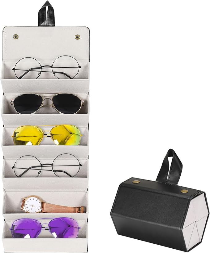 PU Leather Foldable Sunglasses Organizer Box Eyeglass Holder