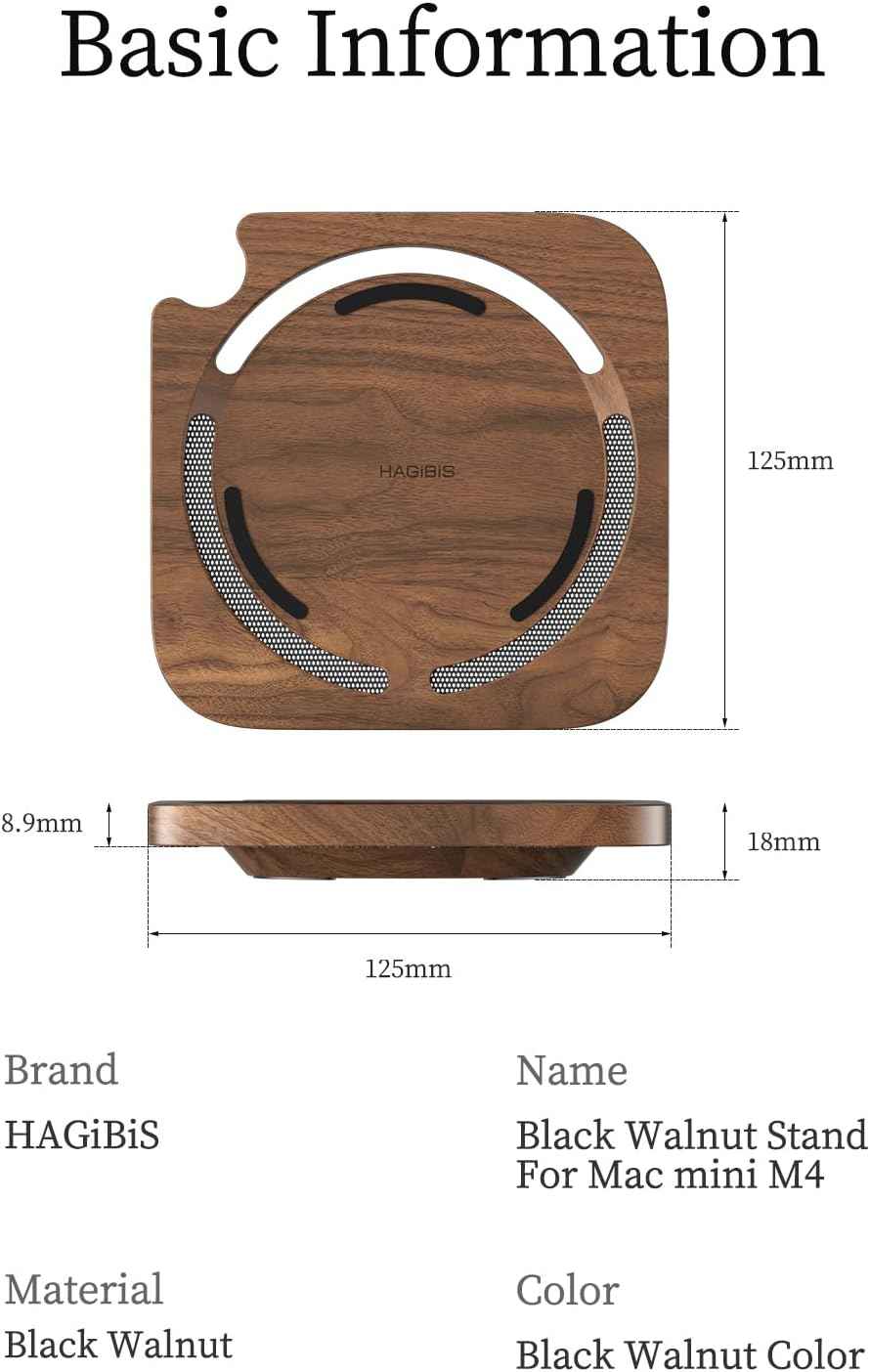 Black Walnut Wooden Desktop Stand for Mac Mini M4 Pro 2024