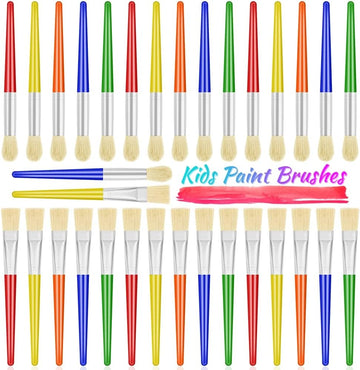 30 Kids Watercolor Paint Brushes Set with Round and Flat Tip