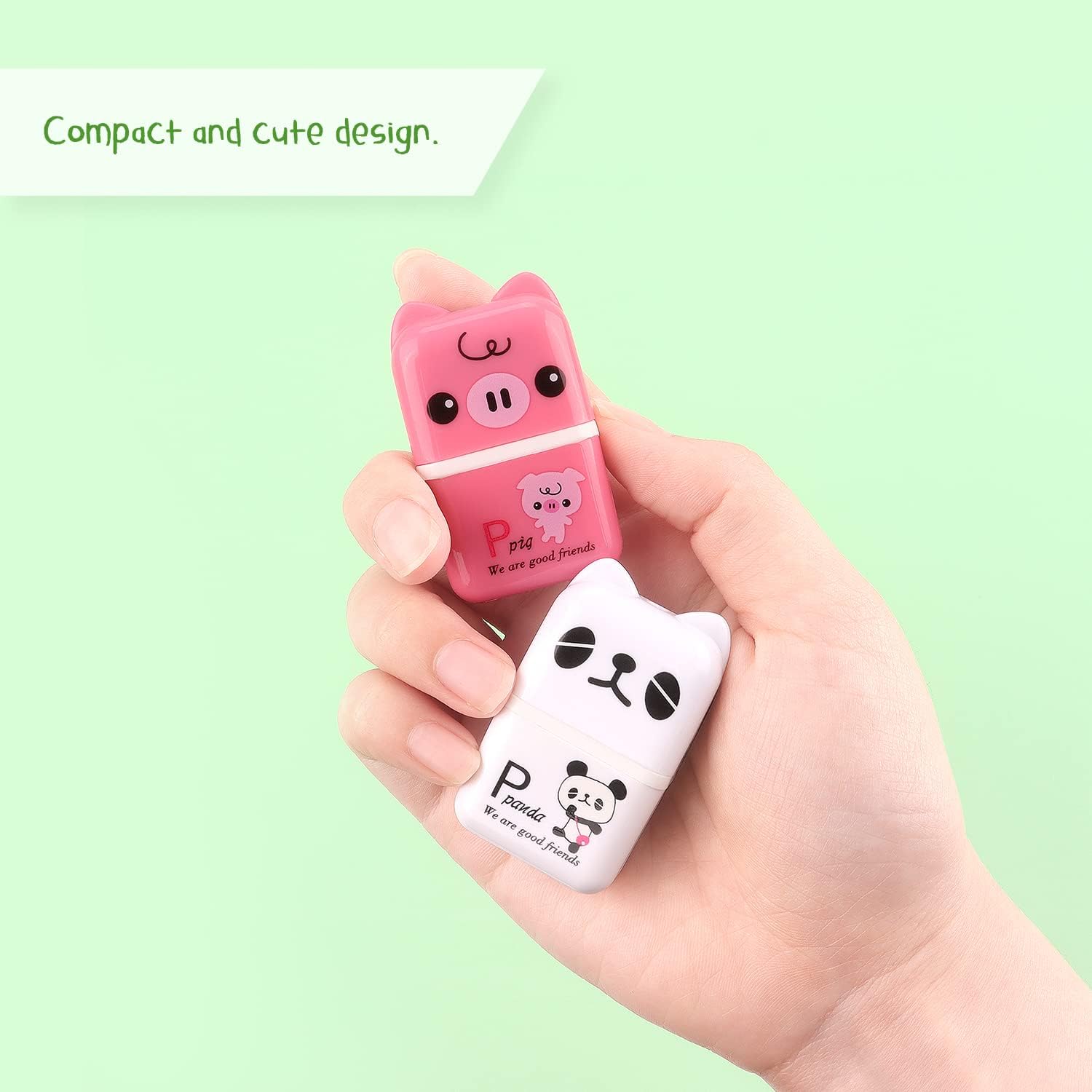 6 Pack Cute Erasers with Cover and Roller for Kids