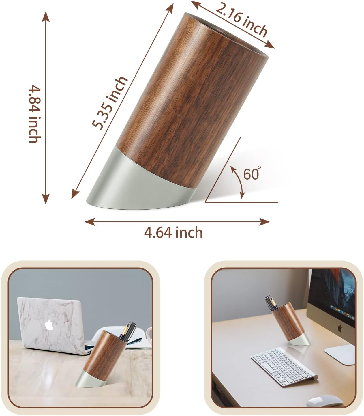 Modern Art Stainless Steel and Walnut Wood Pen Holder