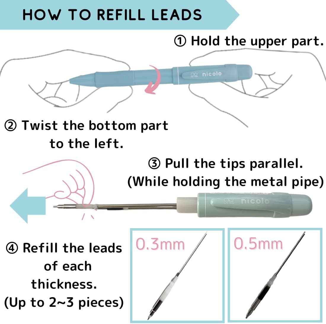 SUN-STAR Nicolo 2in1 Mechanical Pencil,0.5mm&0.3mm with Eraser