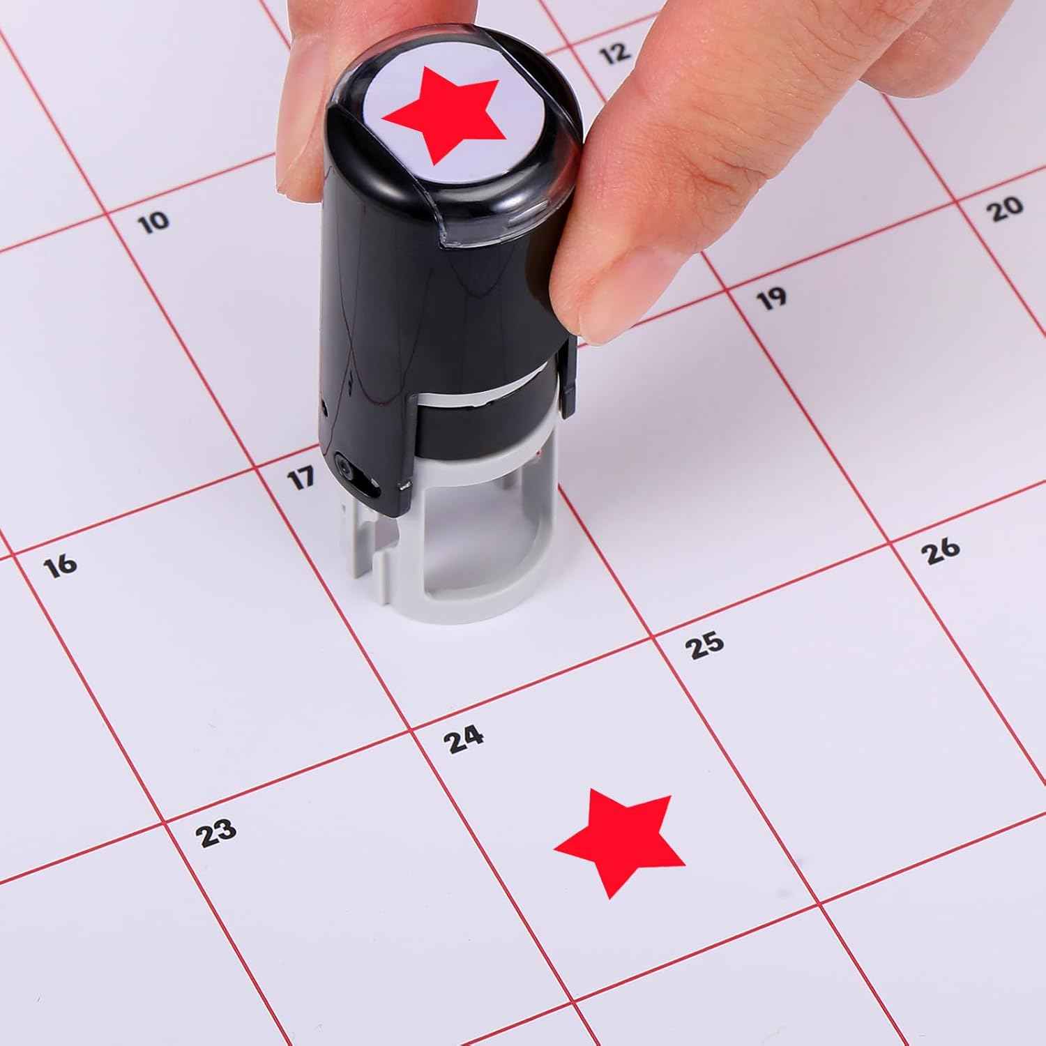 2 Pack Solid Star Print Teacher Stamps Red Ink Mini Self Inking