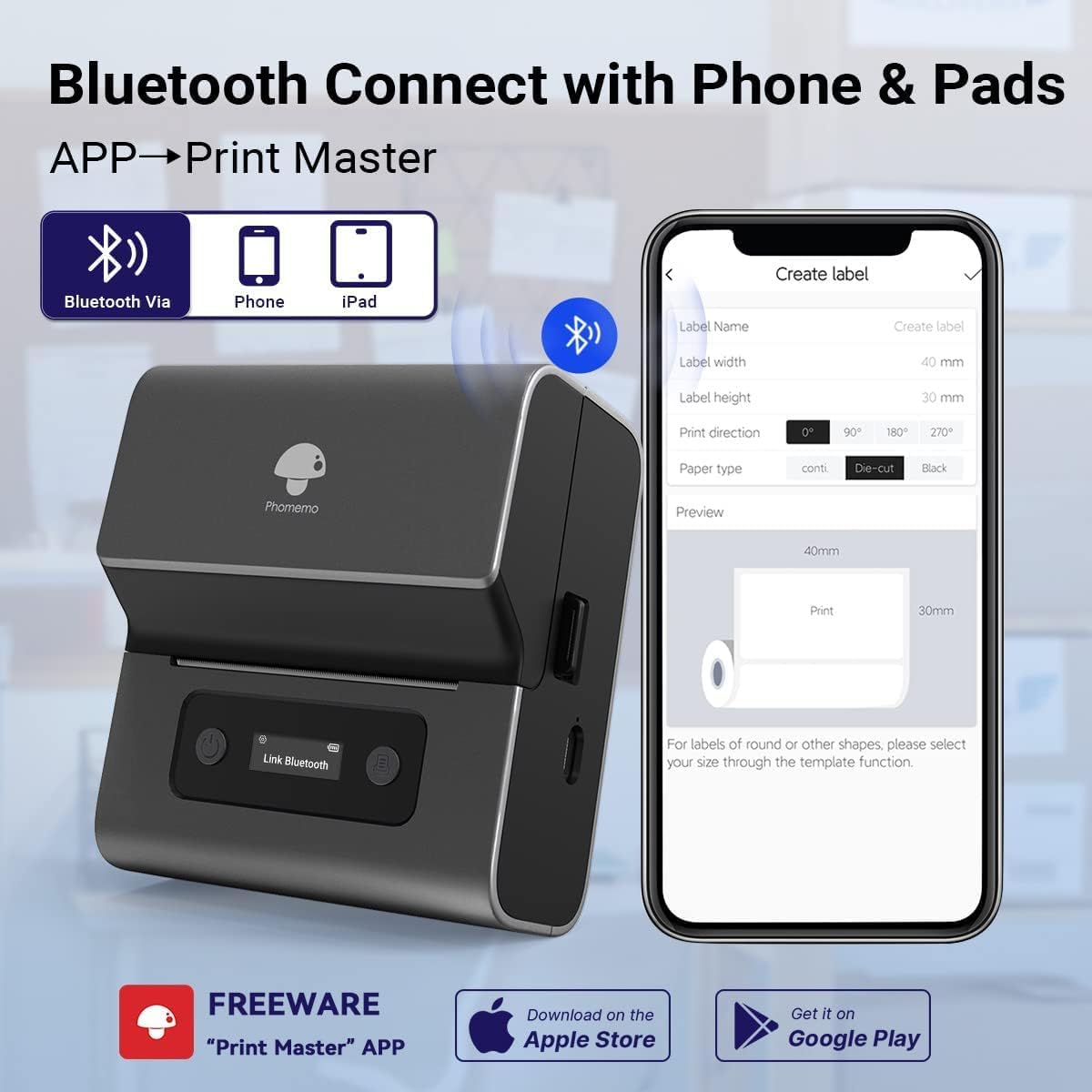 Phomemo M221 Label Makers- 3 Inch Barcode Label Thermal Printer