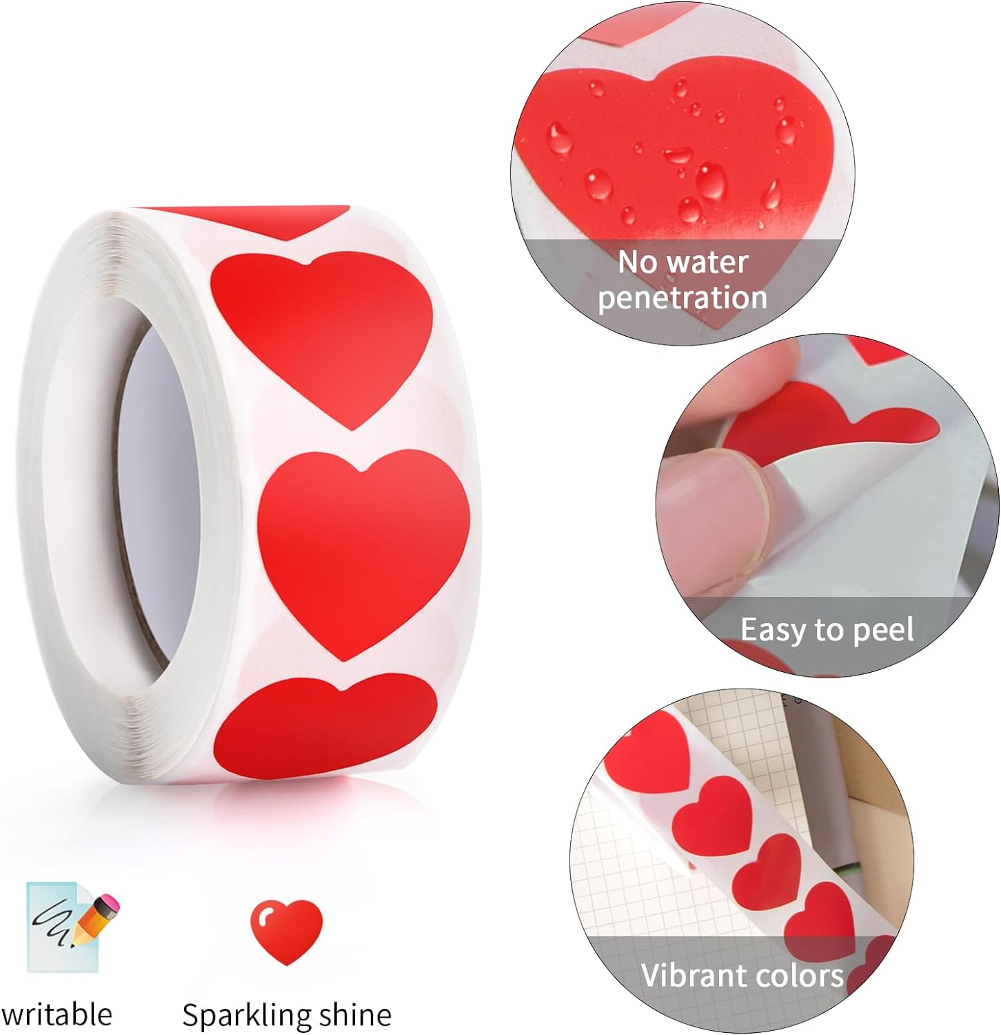 500Pcs Red Heart Stickers 1 inch