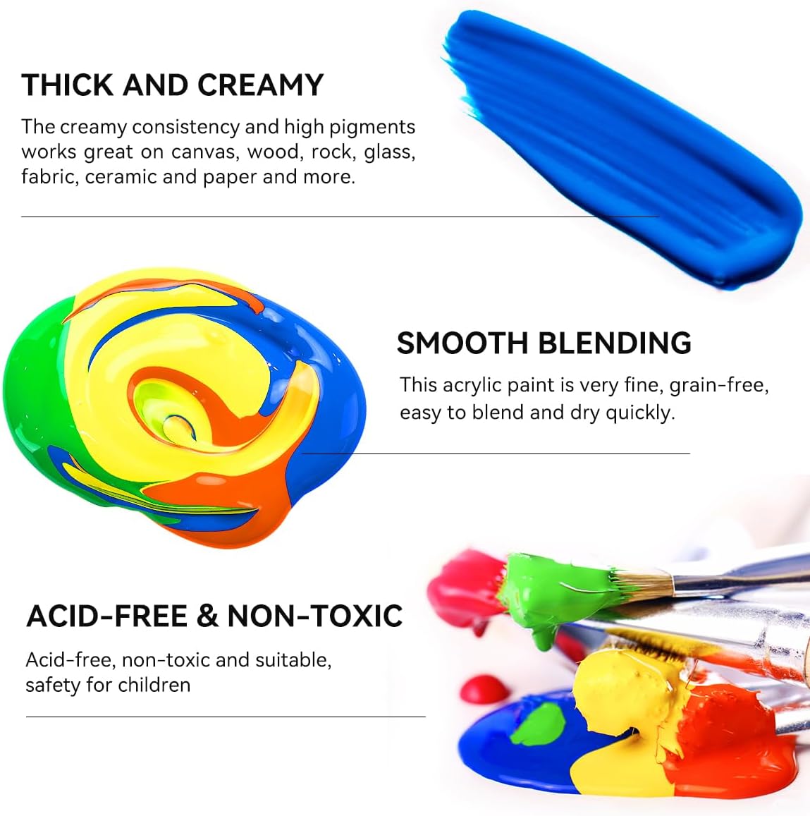 6 Acrylic Paint Art Supplies Set,75 ml Tubes,Fluorescent Color