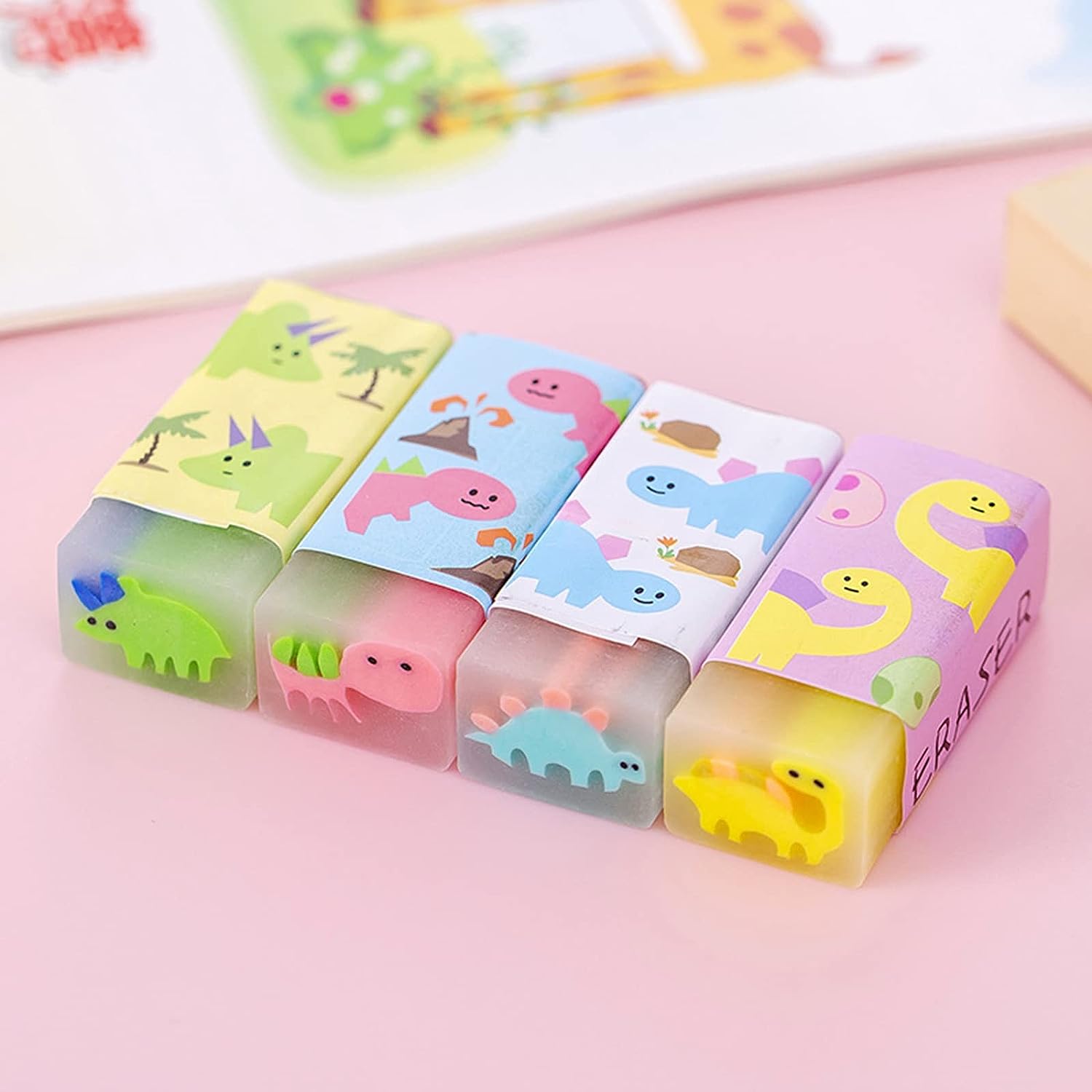 Fruit Ball Dinosaur Sakura Cute Pencil Erasers for Kids 16 Pack