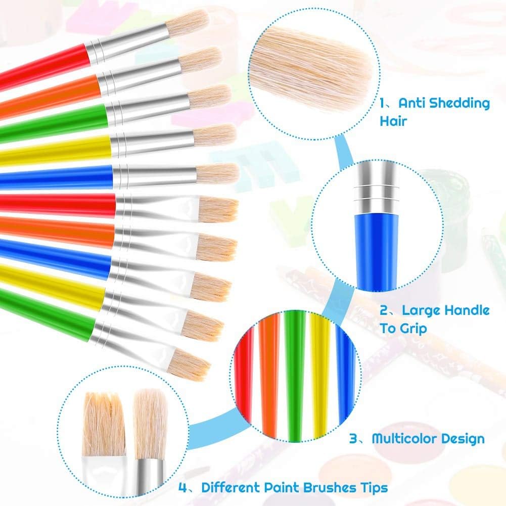 30 Kids Watercolor Paint Brushes Set with Round and Flat Tip